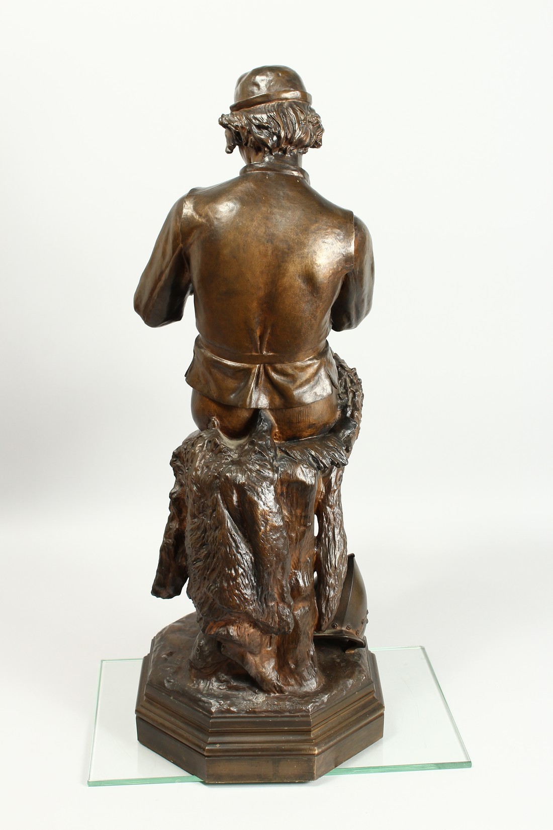 C. MANICLIER. A LARGE BRONZE OF A YOUNG MAN, seated on a tree stump with octagonal base. Signed - Image 10 of 18