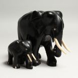 TWO EBONY ELEPHANTS