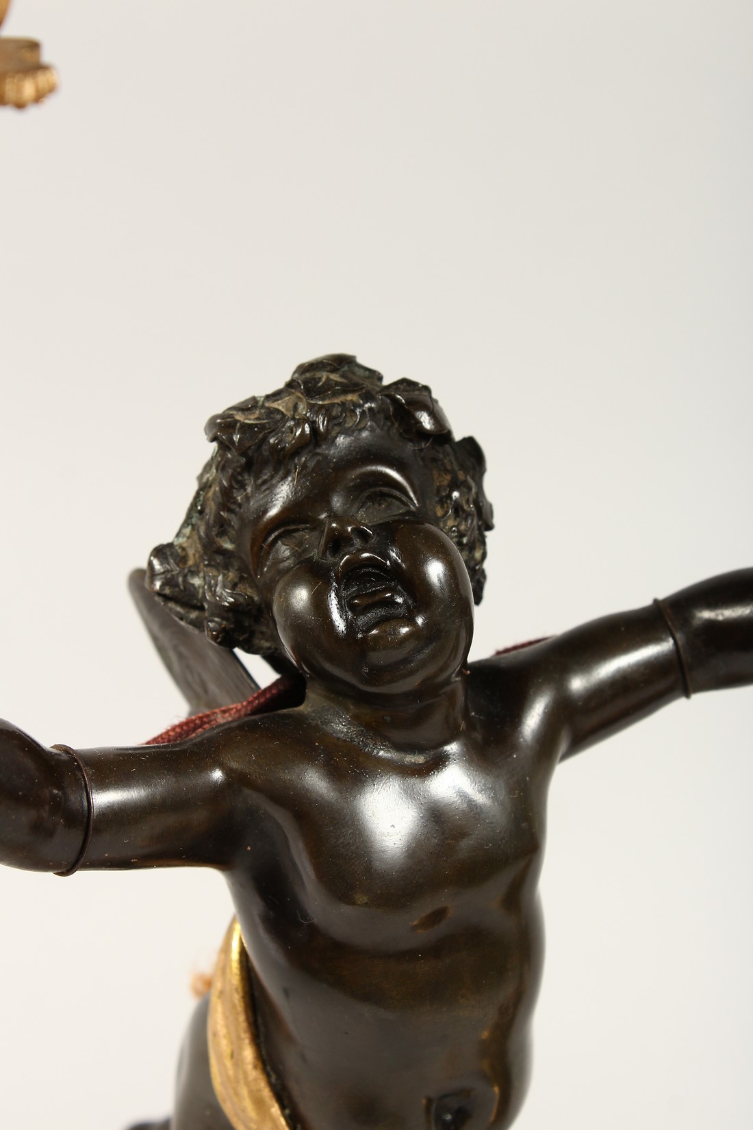 AS VERY GOOD PAIR OF REGENCY BRONZE AND ORMOLU TWO BRANCHED CHERUB CANDLESTICK each holding - Image 2 of 6