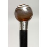 A BANDED AGATE BALL TOP CANE 3ft long