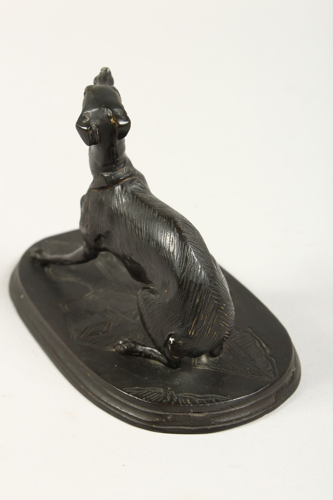 PAUL JULES MENE (1810 - 1879) FRENCH A SMALL BRONZE WHIPPET "GISELLA", leaning back with a ball at - Image 3 of 5