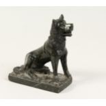 A CARVED SERPENTINE MODEL OF THE BURGHESE DOG 5ins high