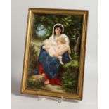 A VERY GOOD GERMAN PORCELAIN PLAQUE, Madonna and child 11.25 x 7.5ins