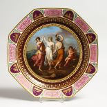 A SUPERB LARGE VIENNA OCTAGONAL DISH "Amor und tanzende grazien" Mark in blue 13ins diameter.