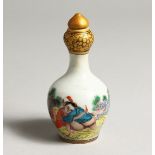 A CHINESE PORCELAIN EROTIC SNUFF BOTTLE 4 ins high