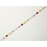 A YELLOW GOLD AND MULTI-GEM SET NECKLACE 62cm long