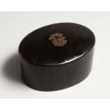 A VICTORIAN OVAL TORTOISESHELL BOX with gold letters 3.75 ins