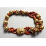 A ROMAN CORAL AND SILVER GILT NECKLACE