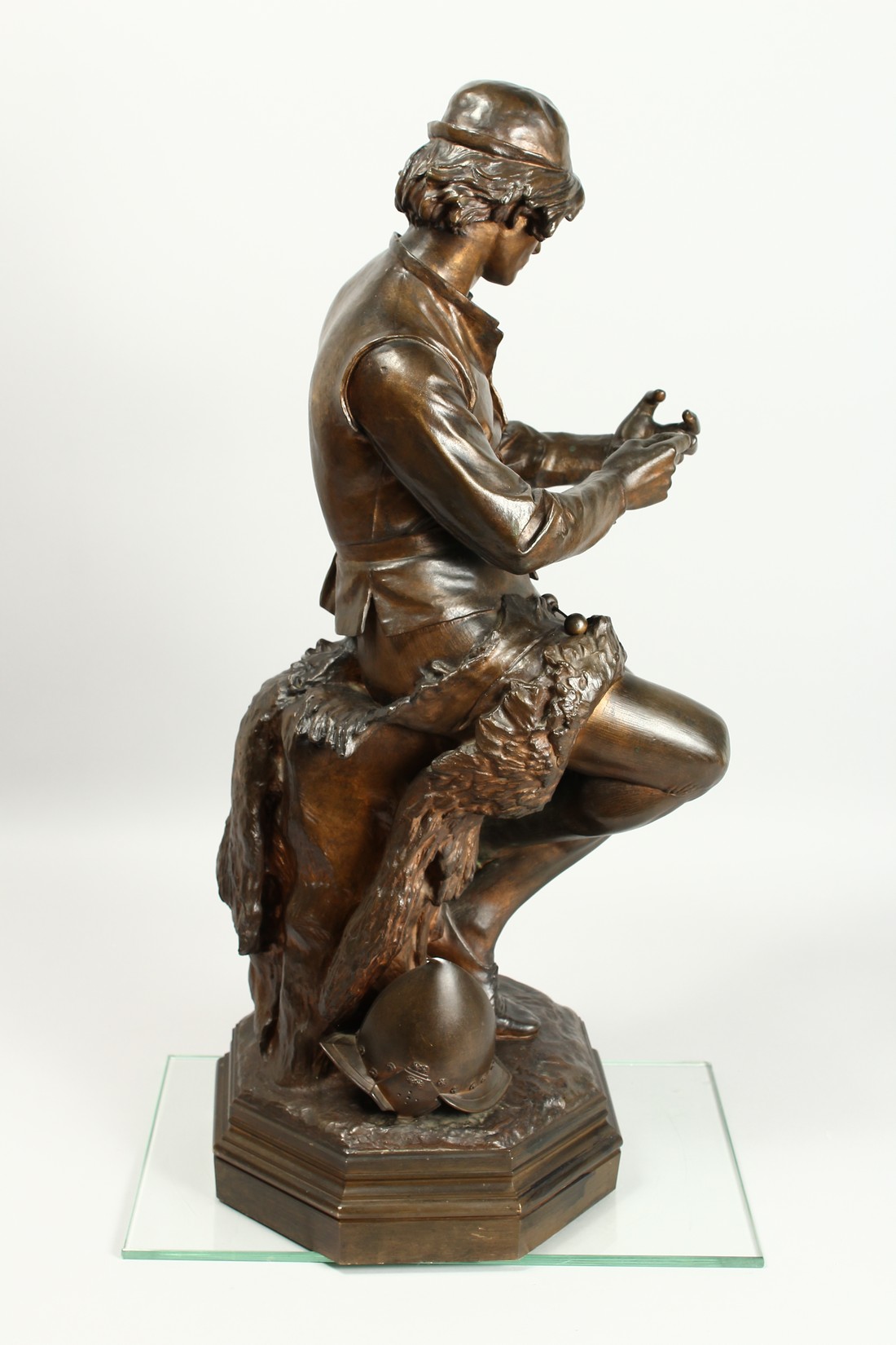 C. MANICLIER. A LARGE BRONZE OF A YOUNG MAN, seated on a tree stump with octagonal base. Signed - Image 8 of 18