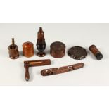 EIGHT SMALL ITEMS OF TREEN including a bird scarer