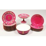 A GOOD QUALITY MANSAR OF PARIS PART DINNER SET, with pink ground, comprising 5 plain plates with