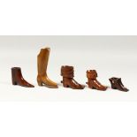 FIVE VARIOUS TREEN BOOTS