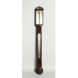 A GEORGE III MAHOGANY STICK BAROMETER by Palmer Steele and Co. Liverpool. 3ft 3ins high.
