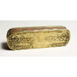 AN 18TH CENTURY DUTCH BRASS BOX AND COVER 6.25ins long.