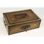 A SUPERB QUALITY REGENCY CHINOISERIE CASED SEWING BOX with very good quality lacquer panels, the top