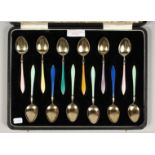 A GOOD SET OF 12 DAVID ANDERSON OF NORWAY, SILVER AND ENAMEL CASED COFFEE SPOONS, Circa.1900
