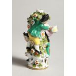 A SMALL SAMSON OF PARIS PORCELAIN SCENT BOTTLE, figures on a flower encrusted tree with dog, 3.75