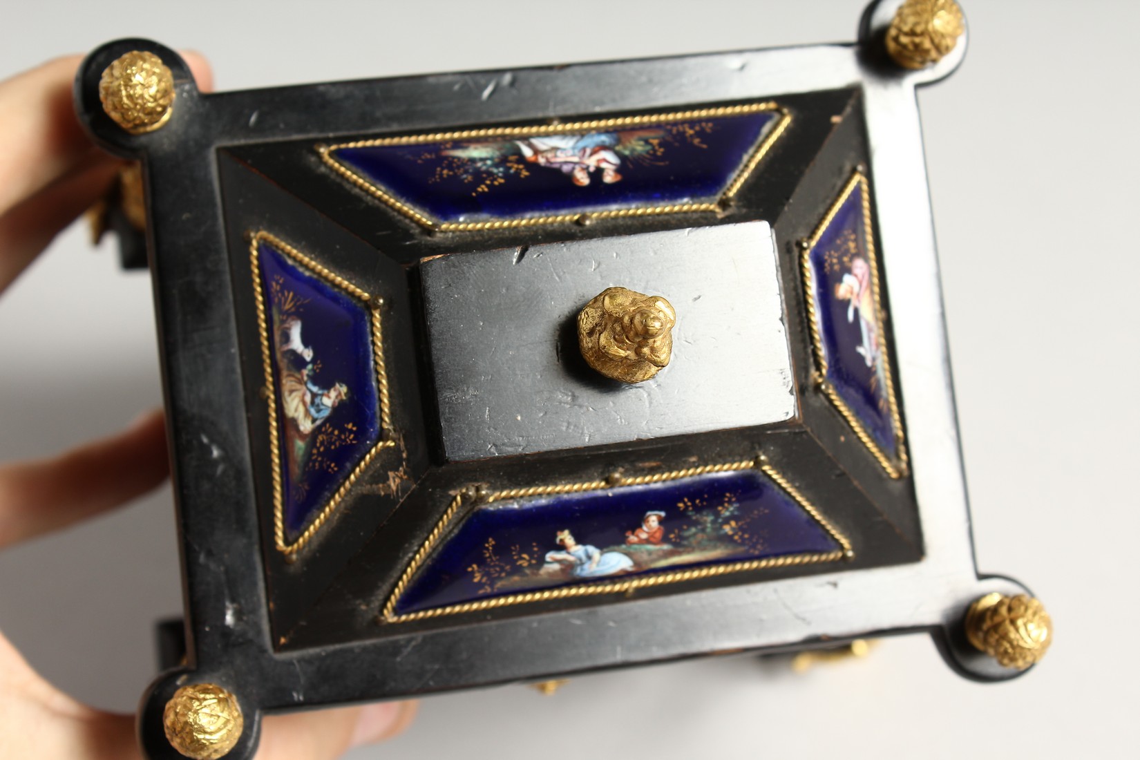 A VERY GOOD 19TH CENTURY LIMOGES CASKET with painted enamel panel, the door opening to reveal 2 - Image 7 of 7