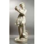 A GOOD LARGE ITALIAN CARVED CARRERA MARBLE, CHILD PERSONIFYING MUSIC, carved as a young female