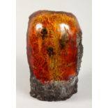 A LARGE AMBER SCULPTURE 8ins