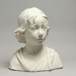 A RENAISANCE STYLE PAINTED PLASTER BUST OF A YOUNG BOY. 13ins high