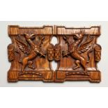 A PAIR OF TREEN CARVED DRAGON PLAQUES 5ins x 4ins