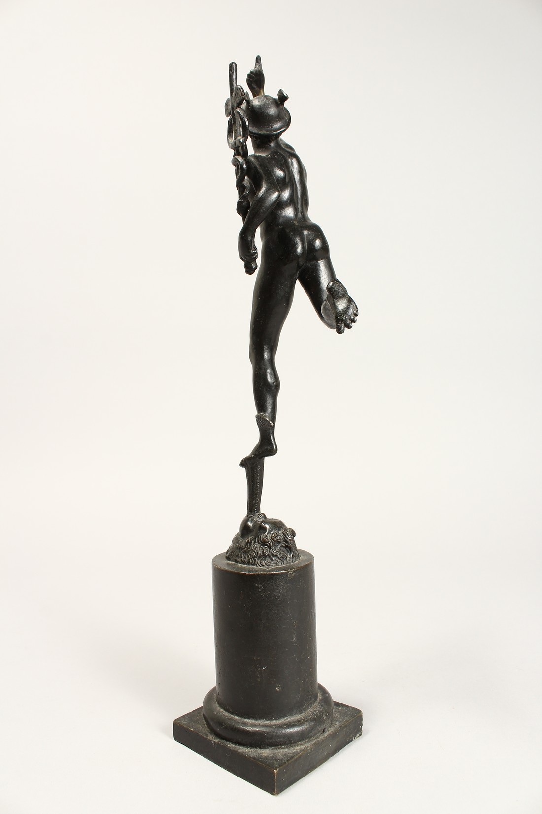 AFTER THE ANTIQUE A BRONZE OF MERCURY 12ins, on a plinth. - Image 2 of 4