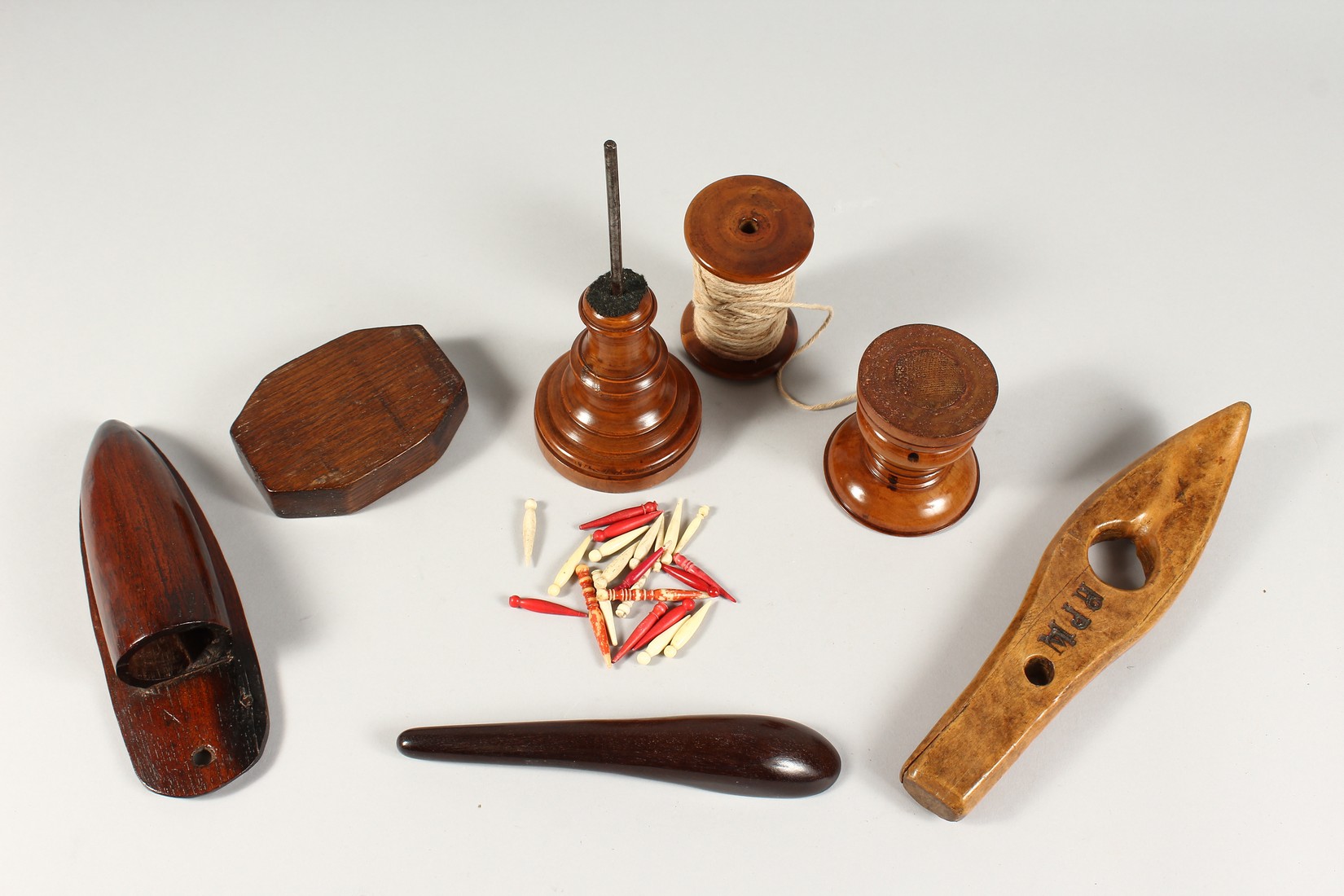 SIX VARIOUS ITEMS OF TREEN including a shuttlecock Stamped R.P.H. - Image 2 of 2