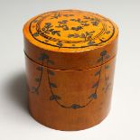 A PAINTED LACQUER CIRCULAR BOX 5ins high.