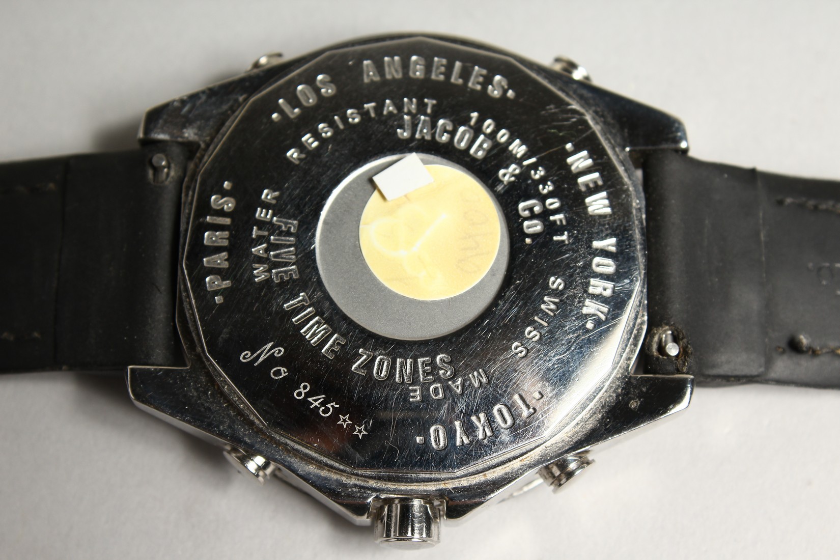 A VERY GOOD DIAMOND SET JACOB AND CO. WRISTWATCH with leather strap. No. 845 in original box. - Image 5 of 9