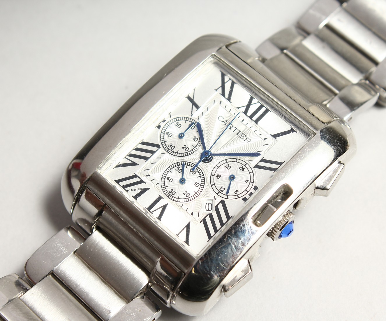 A CARTIER CHRONGRAPIA STAINLESS STEEL WATCH AND BRACELET.