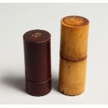 A TREEN SCENT BOTTLE AND A SOVEREIGN HOLDER