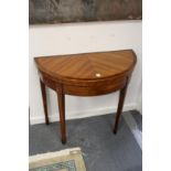 A GOOD GEORGE III SATINWOOD DEMI LUME FOLDING TOP CARD TABLE on tapering legs. 2ft 8ins wide.