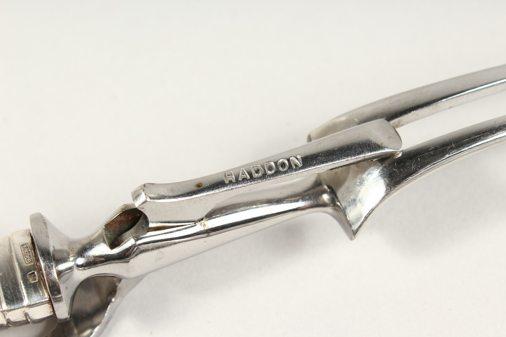 A GEORG JENSEN OLD CLASSIC SILVER HANDLED CARVING SET. - Image 5 of 6