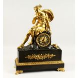 A SUPERB 19TH CENTURY FRENCH BRONZE AND GILT BRONZE CASE CLOCK, the case with a seated classical
