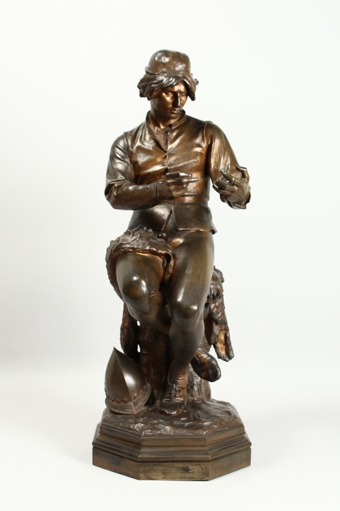 C. MANICLIER. A LARGE BRONZE OF A YOUNG MAN, seated on a tree stump with octagonal base. Signed - Image 2 of 18