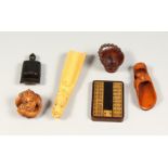 SIX VARIOUS SMALL PIECES OF TREEN including a whistle