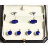 A STERLING SILVER AND LAPIS DRESS SET, comprising a pair of cuff links and four studs.