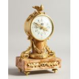 A GOOD SMALL FRENCH LOUIS XVITH STYLE ORMOLU MARBLE DRUM CLOCK, retailed by Dent, London.