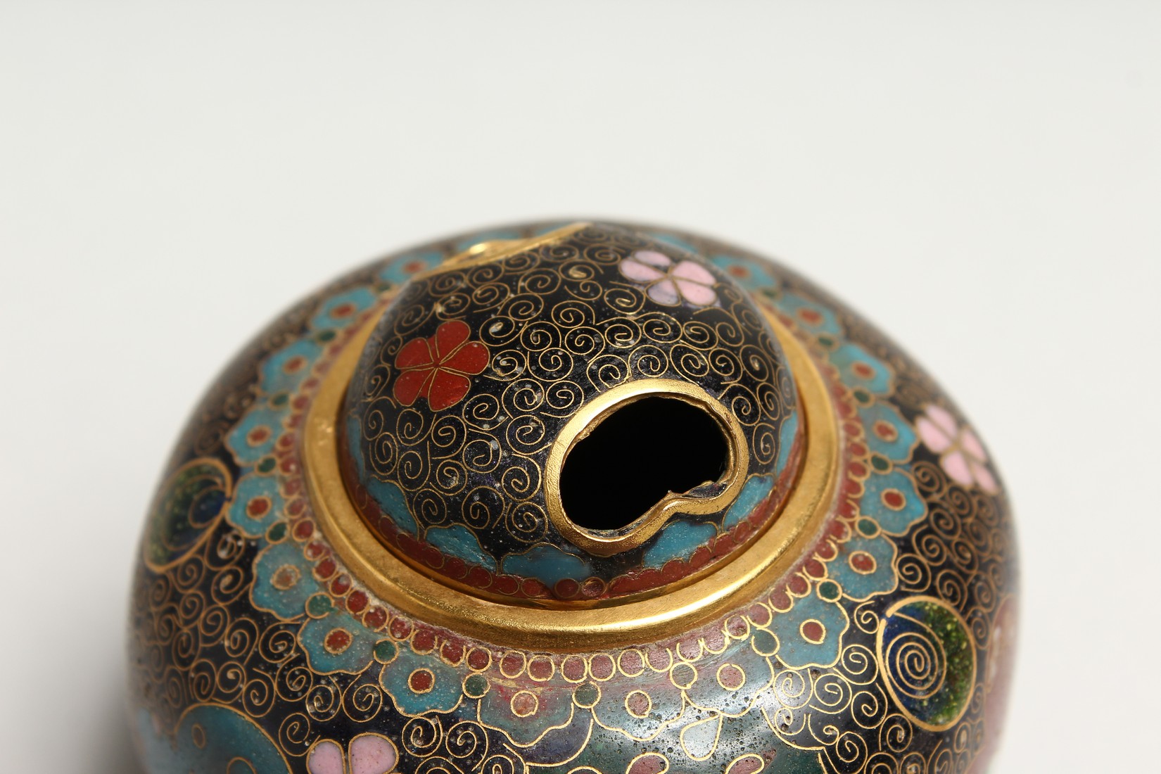 A JAPANESE CLOISSONE ENAMEL CENSER with panels of flowers and butterflies 3ins high - Image 5 of 7