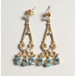 A PAIR OF 9CT GOLD, BLUE TOPAZ AND DIAMOND EARRINGS