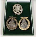 THREE GERMAN NAZI BROOCHES, General assault badge and two Kriegsmarine badges.