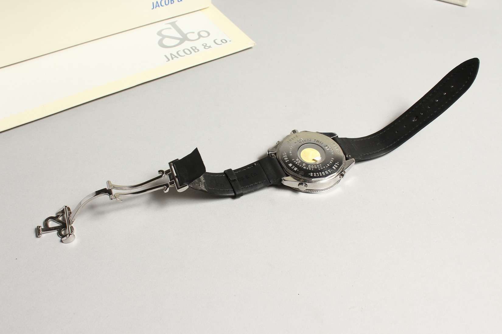 A VERY GOOD DIAMOND SET JACOB AND CO. WRISTWATCH with leather strap. No. 845 in original box. - Image 4 of 9