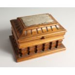 AN OAK CASKET with a silver plaque, OTTO VON BISMARCK, and paper label, ST AATLICHES MUSEUM. 9ins