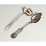 AN AMERICAN CLAYTON SILVER SPOON AND a Harris .850 silver ladle (2).