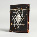 A VICTORIAN SILVER INLAID TORTOISESHELL CALLLING CARD CASE