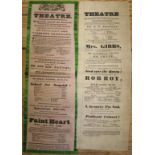 [CANADA] 2 theatre bills printed on silk: a) pink silk, green-bordered, advertising performances