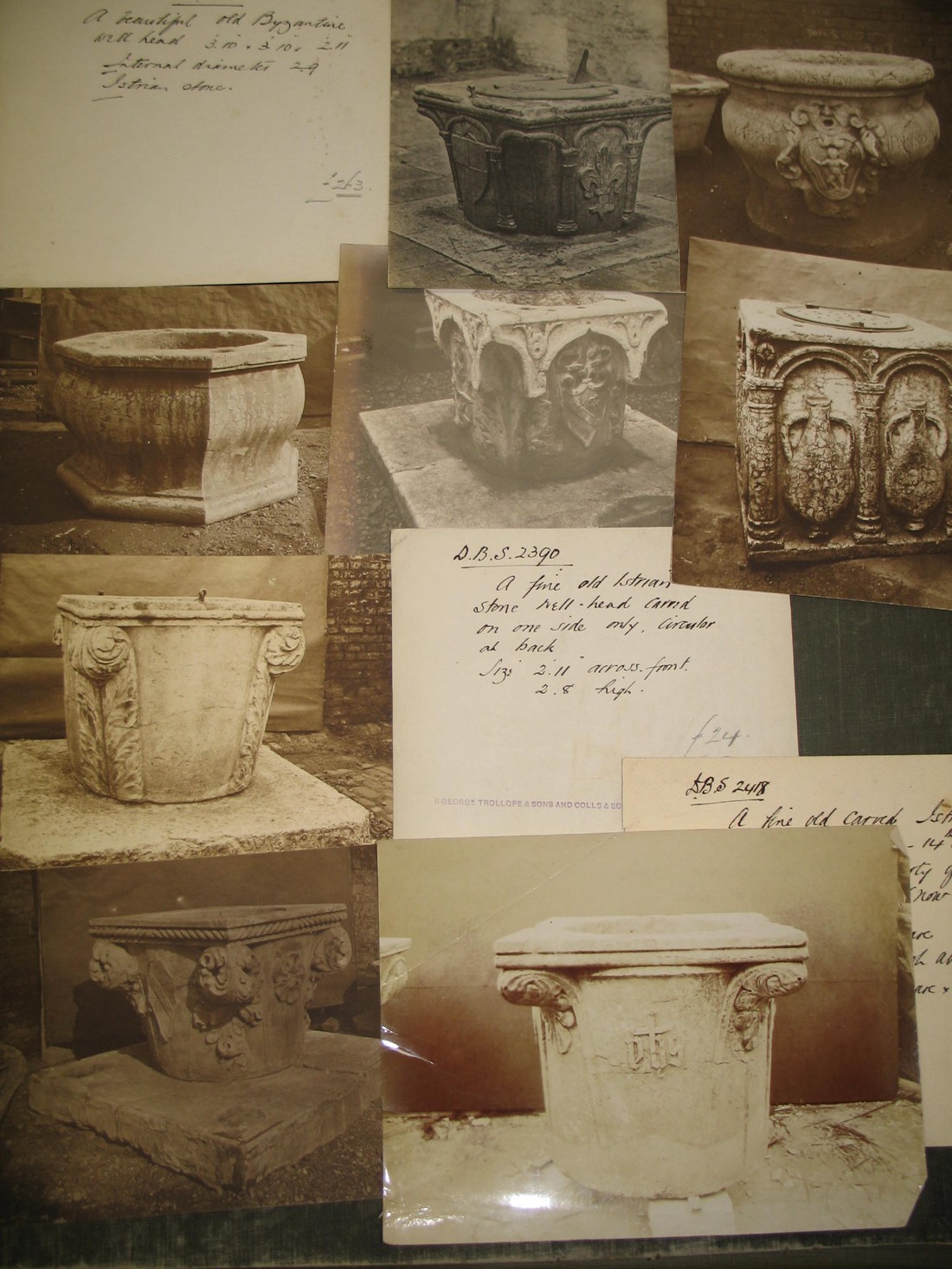 [ANTIQUES] R. GEORGE TROLLOPE & SONS, coll'n of photos of antique well-heads, with ms.