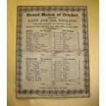 [CRICKET] printed silk score card for KENT v. ALL ENGLAND match, 1839, published by A. Austen,