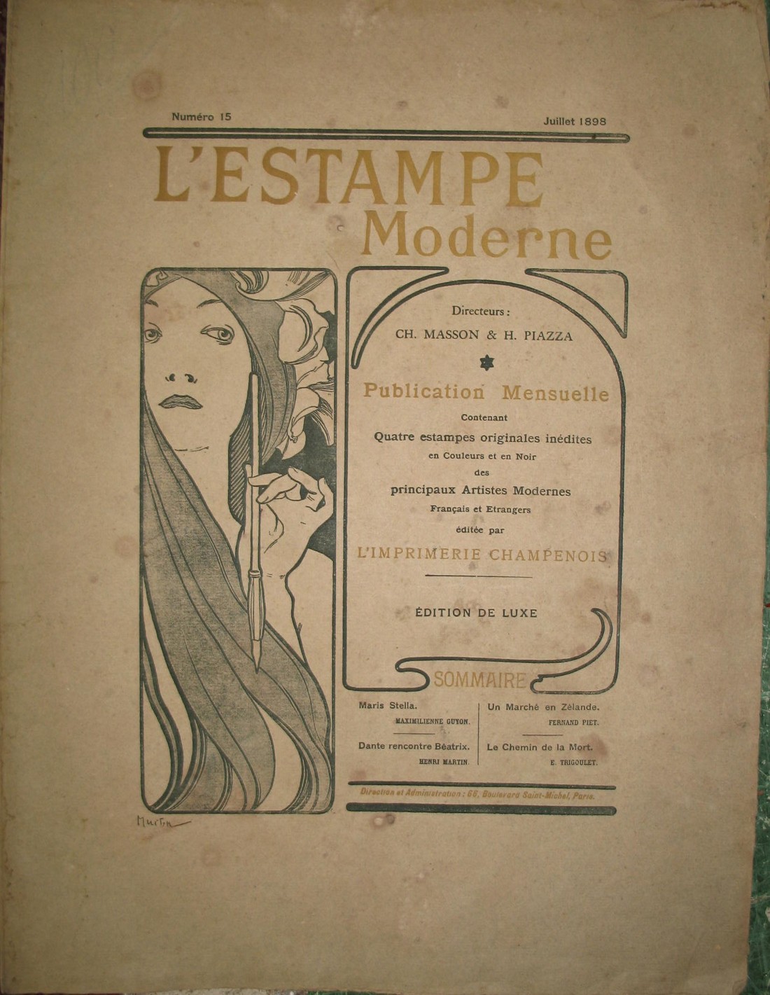 MUCHA (A.) artist: printed periodical cover design for "L'Estampe Moderne," for July 1898 issue,